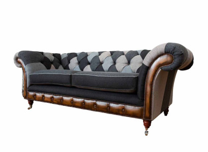 Design Upholstery Sofa 3 Seater Couch Luxury Classic Textile Chesterfield