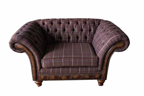 Chesterfield 1 Seater Couch Upholstery Seat Textile Fabric Couches Luxury Sofa