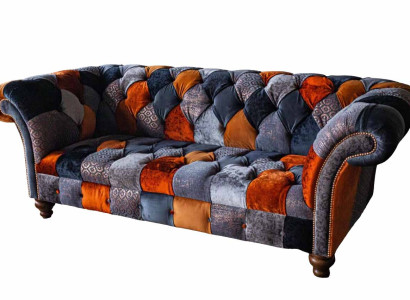 Chesterfield 3 Seater Sofa Couch Textile Velvet Luxury Upholstery Seat Big Velvet