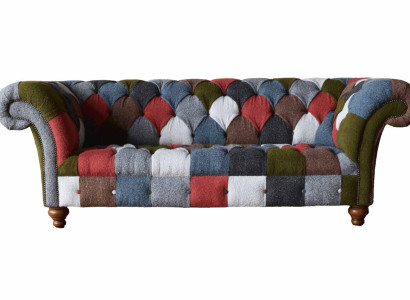 Chesterfield Couch 3 Seater Upholstery Seat Textile Fabric Multicolor Sofa