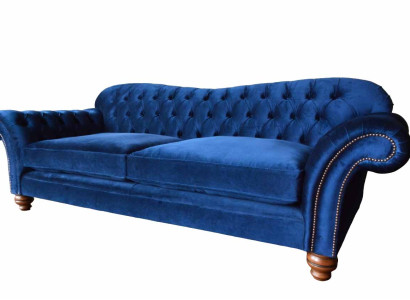Three Seater Sofa 3 Seater Sofas Blue Fabric Living room Luxury Seat xxl big