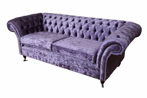 Chesterfield Three Seater Sofa 3 Seater Living room Sofa Purple Fabric Couch