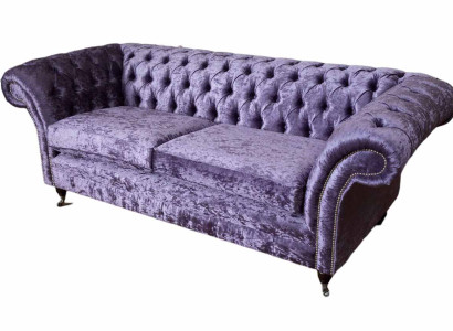Chesterfield Three Seater Sofa 3 Seater Living room Sofa Purple Fabric Couch