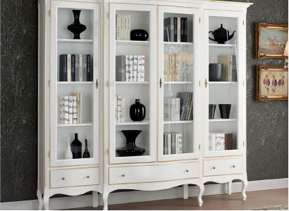 Classic r White Bookcase with gold-plated accents