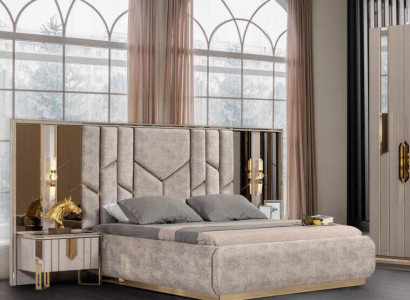 Bedroom Double bed Suite Bed Bedside tables 3pcs Beige Luxury