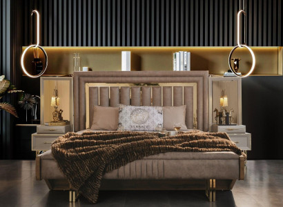 Complete e bedroom furniture Double bed Bed Bedside tables Beige 3-piece