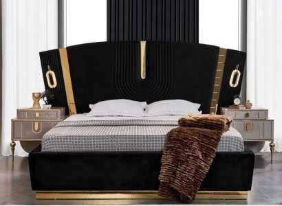 Bedroom Double bed Suite Bed Bedside tables 3pcs Luxury Black