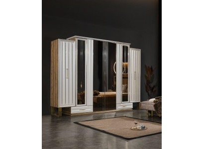 Luxury Wardrobe Wooden Cabinet with Mirror Beige