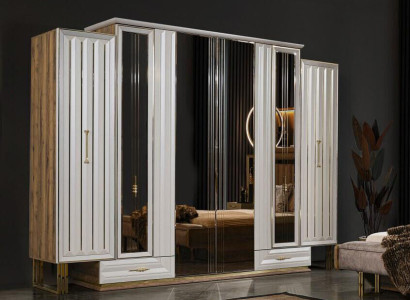 Luxury Wardrobe Wooden Cabinet with Mirror Beige
