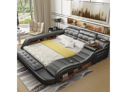 Bed Double Shelves Leather Upholstery Beds Multifunction with new massage function