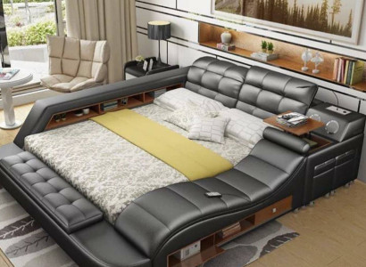 Bed Double Shelves Leather Upholstery Beds Multifunction with new massage function