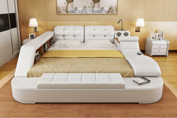 Bed Double Shelves Leather Upholstery Beds Multifunction with new massage function