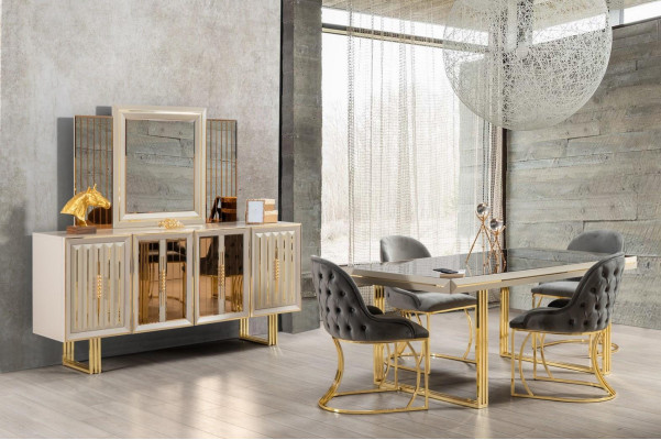 Luxury dining set dinette dining room furniture dining table chairs set 9 pieces beige