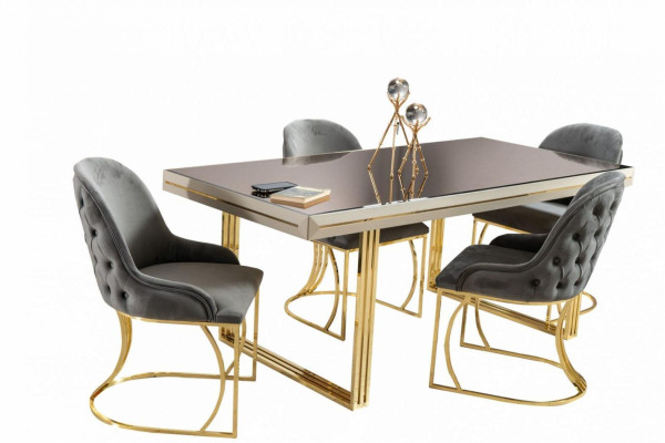 Luxury dining set dinette dining room furniture dining table chairs set 9 pieces beige