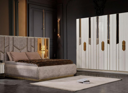 Complete e Bedroom Double bed Bed Wardrobe Bedside tables White 4pcs