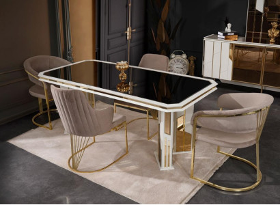 Luxury Dining room Suite Dining set Dining corner Dining table Chairs Beige 7 pieces