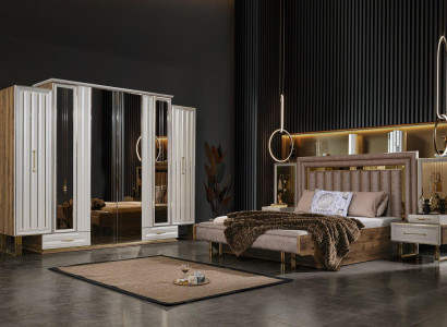 Complete e bedroom furniture Double bed Bed Bedside tables Beige 4 pieces