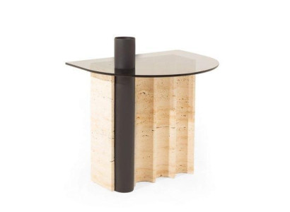 Side table with glass top in beige color modern living room novelty