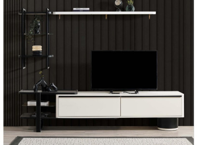 Living room TV-cabinet Lowboard TV Stand Wardrobe Wood White Shelves Wall unit