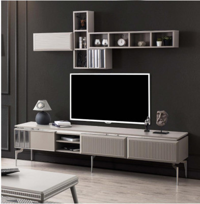Sideboard TV-cabinet Lowboard Shelves TV Stand Wardrobe Wood Gray Wall unit