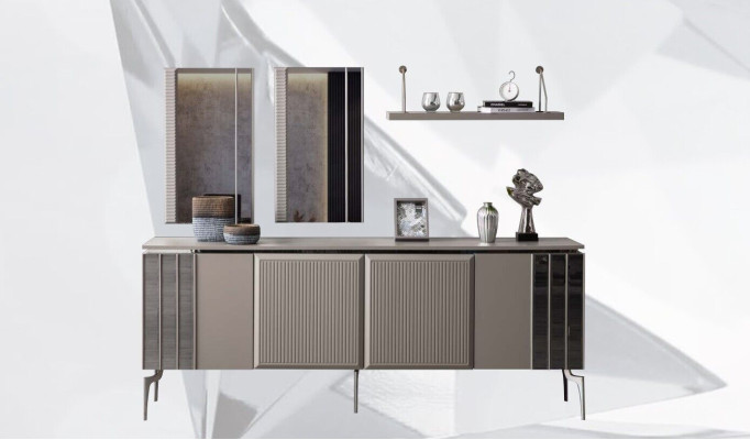 Suite Sideboard with Mirror Wardrobe Sideboard Gray Chest of drawers Wood