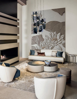 Sofa Set with Coffee table Three-seater Table Design Furniture from Italy Bizzotto 2-piece.