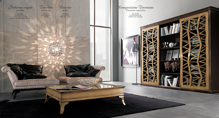 Living room Set Wall Units Furniture 2х Armchair Coffee table Wood 3pcs Luxury Italy new