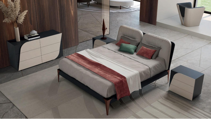 Bedroom set 5 pieces. Set Bed 2x Bedside tables Table lamp Chest of drawers Solid Wood