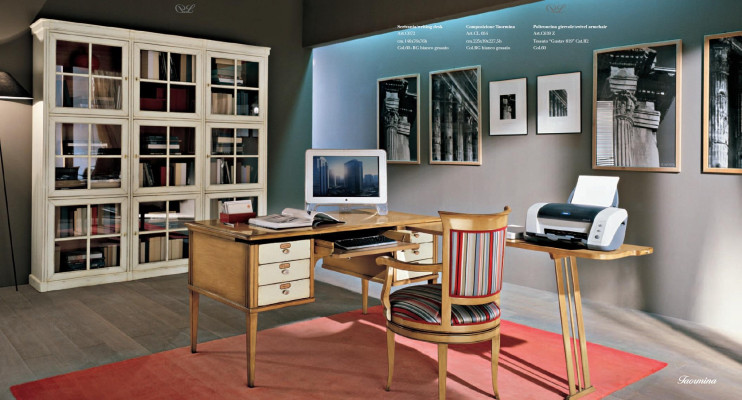 Office Set Wooden Table Chair Desk Shelf Cabinets 2pcs. Italian furniture