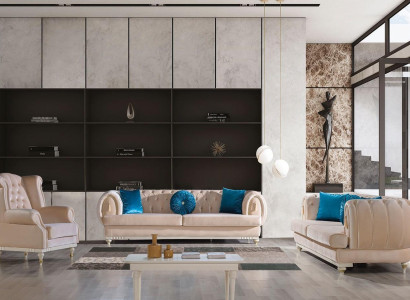 Beige Sofa set 3+2+1 Seater Luxury Upholstery Couches Stylish Furniture