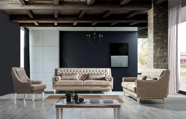 Beige Chesterfield Couch Set 4+3 Seater Stylish Armchair Design Set