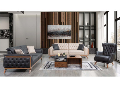 Stylish Black -Beige Living room Sofa set 3+3+1 Seater 3-piece set