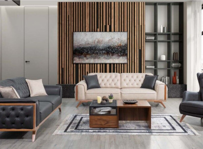 Stylish Black -Beige Living room Sofa set 3+3+1 Seater 3-piece set