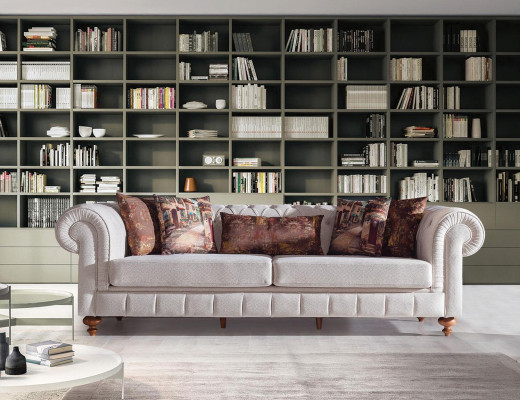 White -Brown Chesterfield Seating group Designer Sofas Luxury Suite 3+2+1