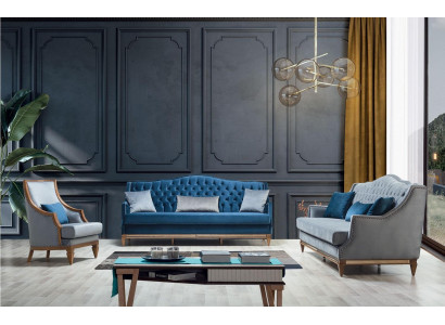 Modern Blue e Chesterfield Sofa set Designer Three Seater Luxury Armchair