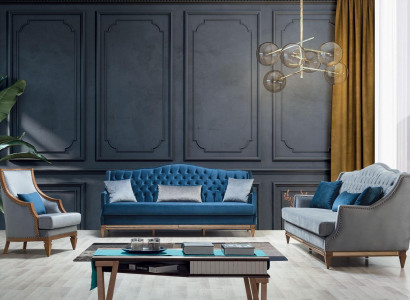 Modern Blue e Chesterfield Sofa set Designer Three Seater Luxury Armchair