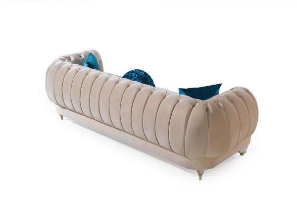 Beige Chesterfield Upholstery Couch Designer Three Seater Textile Sofas Set of 3