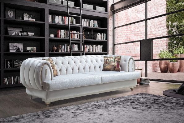 White Chesterfield Three Seater Modern Sofa Stylish Living room Couch