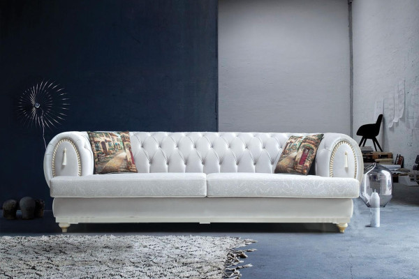 White Chesterfield Three Seater Modern Sofa Stylish Living room Couch