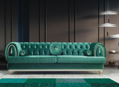 Modern Sofa 3 Seater Green Sofa Luxurious Living Room Couch Wooden Frame