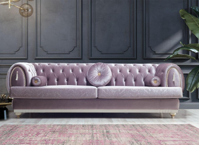 Purple Chesterfield three-seater designer 3-seater upholstered couches wooden frame