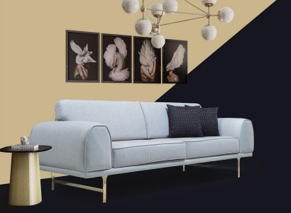 Gray Modern 3-Seater Designer Living room Couch Luxury Upholstered Sofa