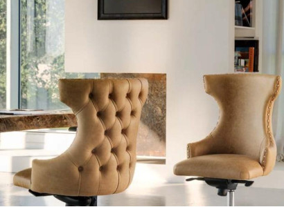 Office chair Wood Chef Armchair Chesterfield Italy Furniture Brown Swivel Brown new
