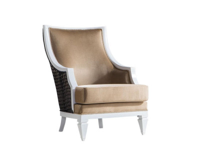 Light beige armchair armchair single seater wooden frame wood armchair
