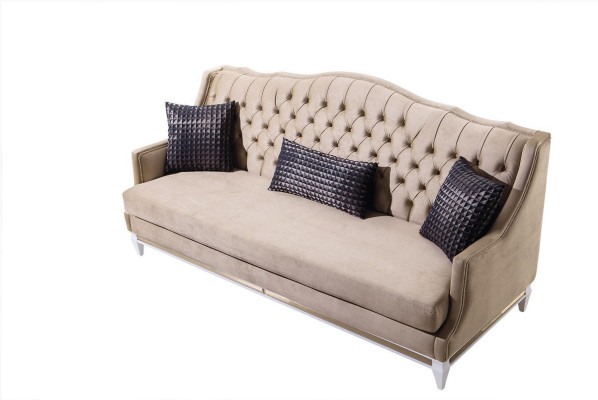 Beige Chesterfield three-seater luxury textile sofa designer fabric couches