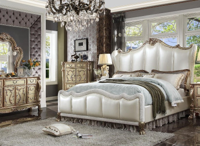 Royal Bedroom Set Bed + 2 Bedside tables Leather Beds Double Hotel new