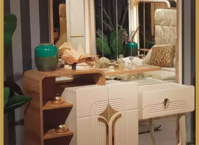 Design Dressing table Mirror Beige Console Table Luxury Bedroom