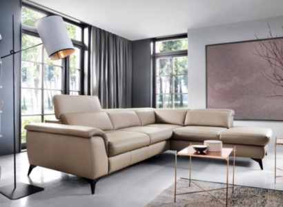 Leather sofa Corner suite Corner sofa L-shape Couch Sofa Beige Luxury Modern