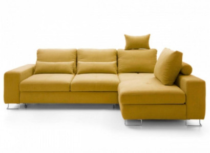 Corner sofa sleep function L-shape upholstered sofa fabric yellow sofa polyester