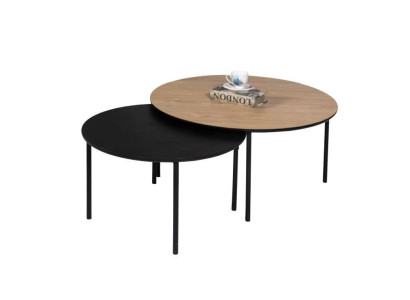 Coffee table Coffee table Group Side table Black Set Brown Wood 2-piece